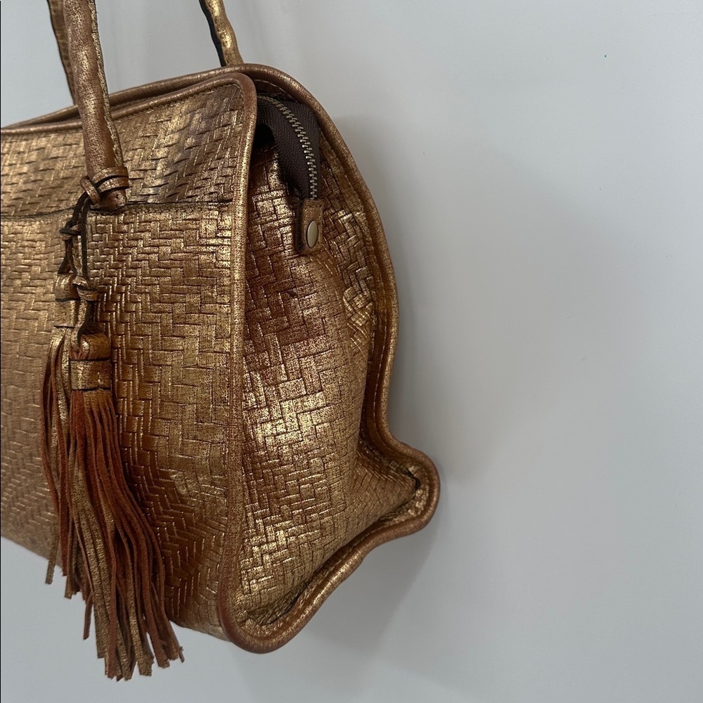 Patricia Nash Paris Gold Woven Tote Bag with Tassel - Picture 4 of 14